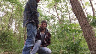 2 rednecks suck dick and drink a lot of piss outdoors